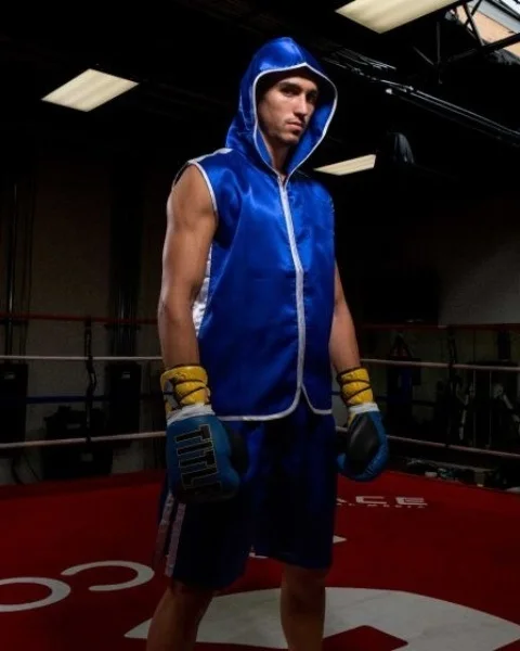 Customizable Sleeveless Ring Vest Hoodie Satin Silk MMA Kick Boxing with Personalized Logo for Martial Arts