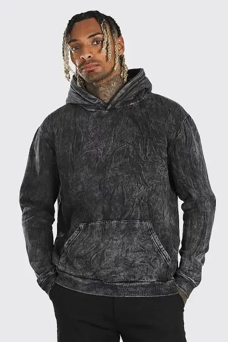 High Quality custom oversized long sleeve pullover acid wash hoodie men washed black Vintage Faded Distress Hoodies