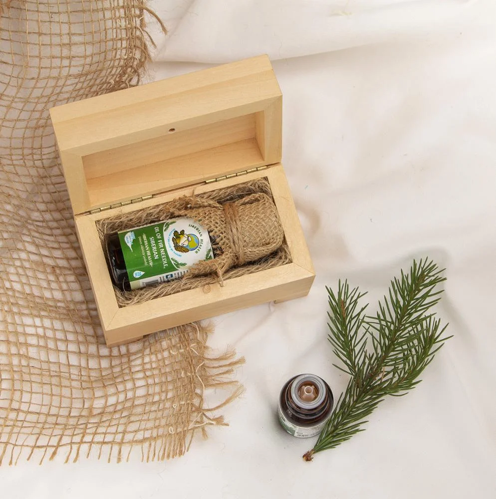 Natural Linden Wooden Box 20 ml Organic Siberian Fir Essential Oil Without Auxiliary Substances