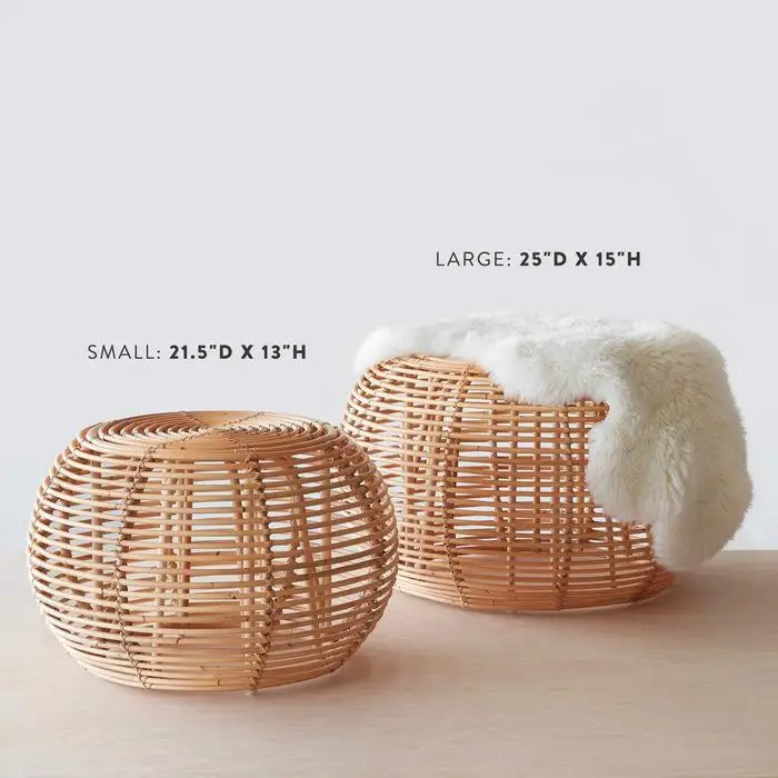 Natural round rattan ottoman for living room