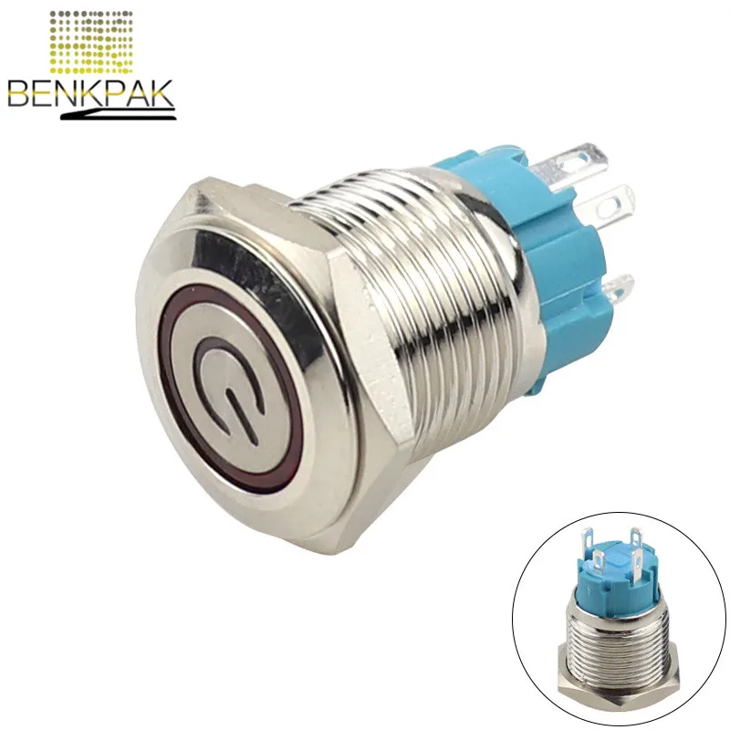 16 мм самоблокирующийся металлический переключатель водонепроницаемый светодиодный 4pin 1NO