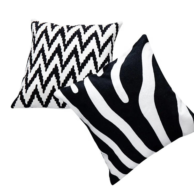 Black and white braid woven geometrical stripe cushion covers