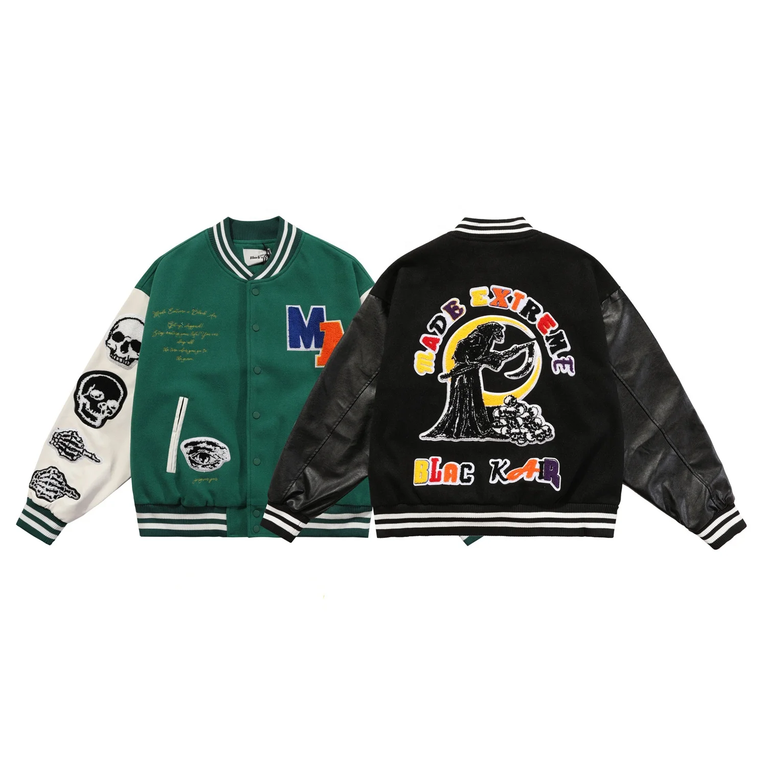 Fashion  Leather Varsity Jacket Oem Custom Baseball Jacket Chenille Embroidery Men Baseball Jacket Letters Patches