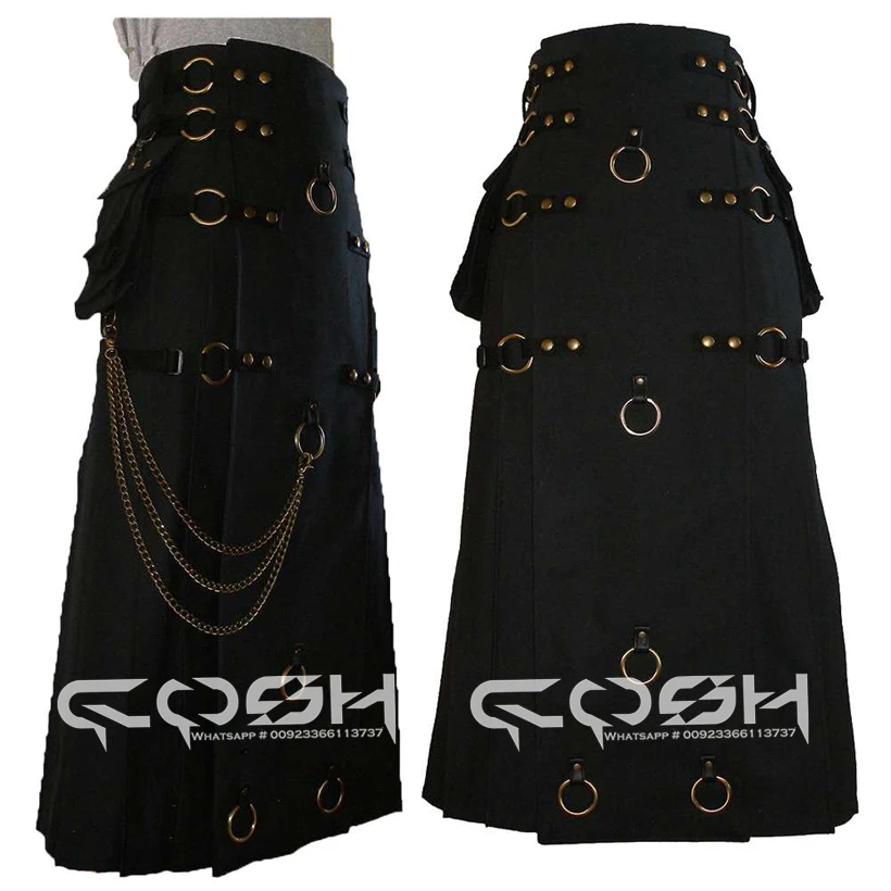 Kosh KILTS мужские со съемным карманом черный хлопковый Готический килт поставщик из Пакистана