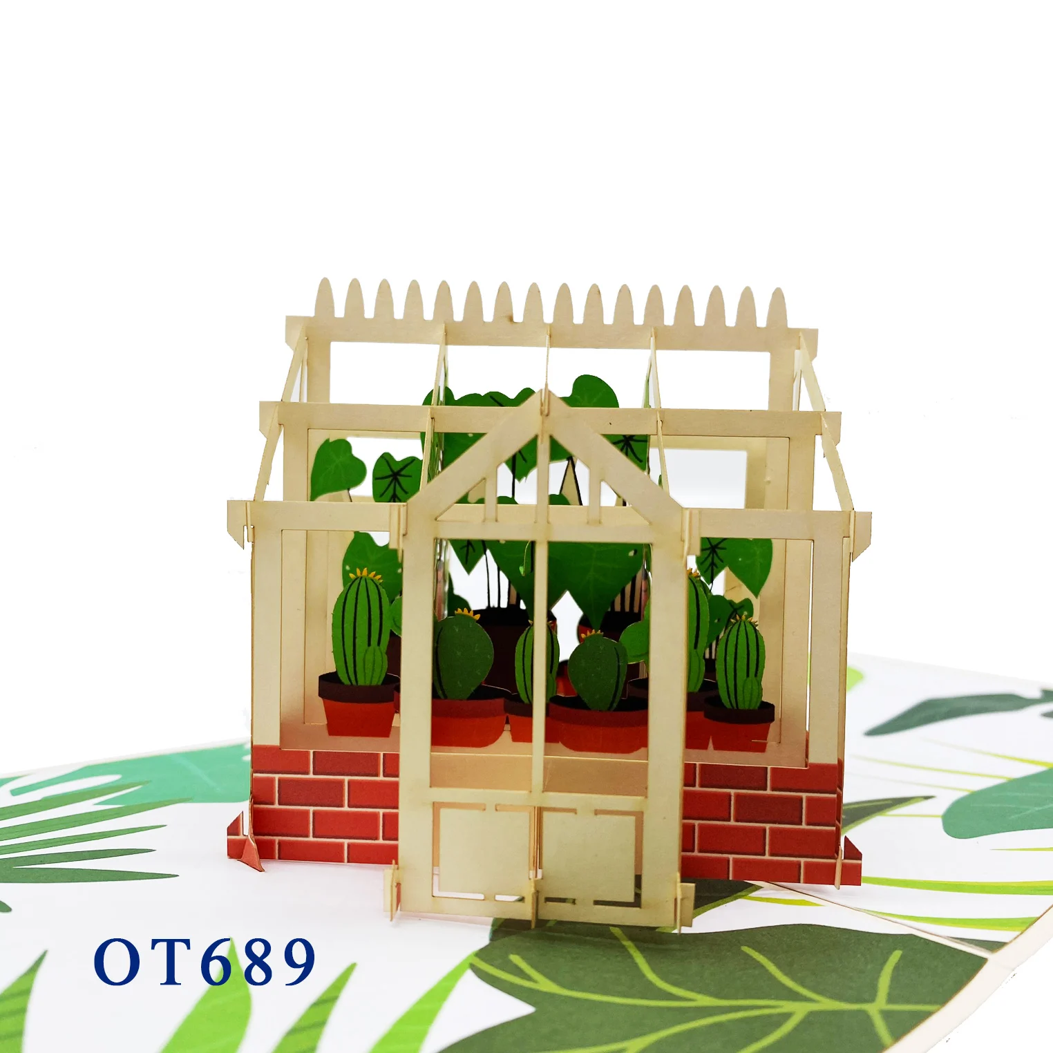 Выдвижная открытка с зеленым домом Kirigami оптовая продажа бумажная Вьетнам поздравительная лазерной печатью