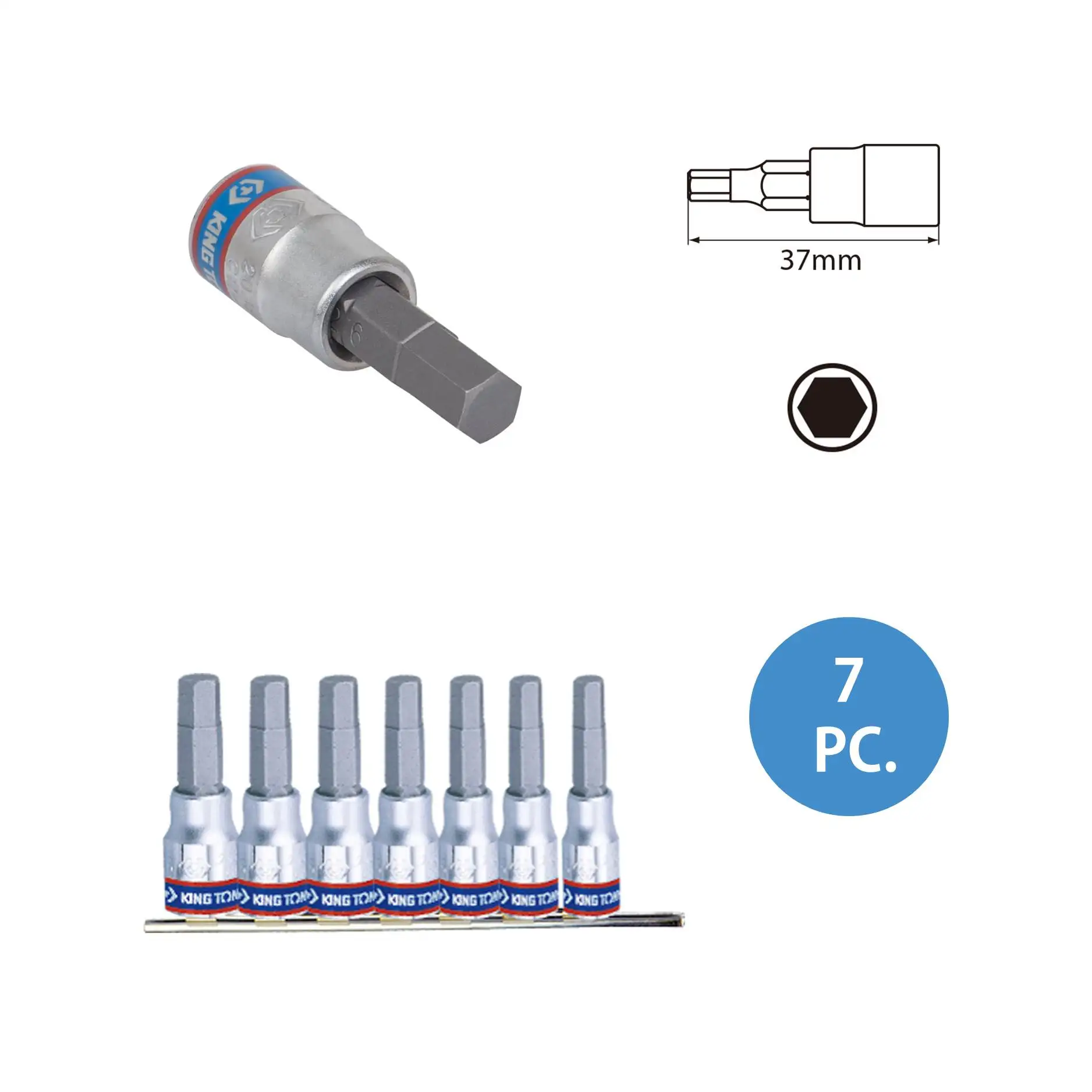 KING TONY High Grade 7 PCS 1/4 Inch Hex Bit Socket Set Taiwan Hand Tool Kit 2127PR