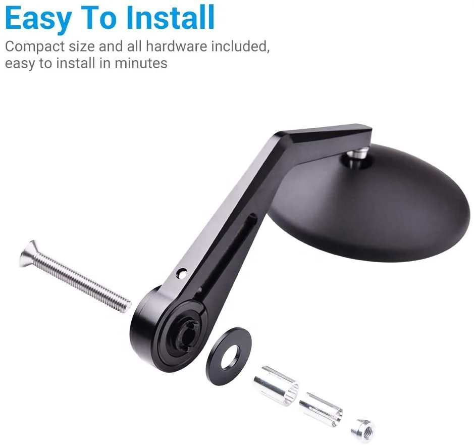 MICTUNING Custom Round Bar End Convex Lens Motorcycle Handlebar Rear View Mirrors Road Bike Mirror Motorcycle Rearview Mirrors