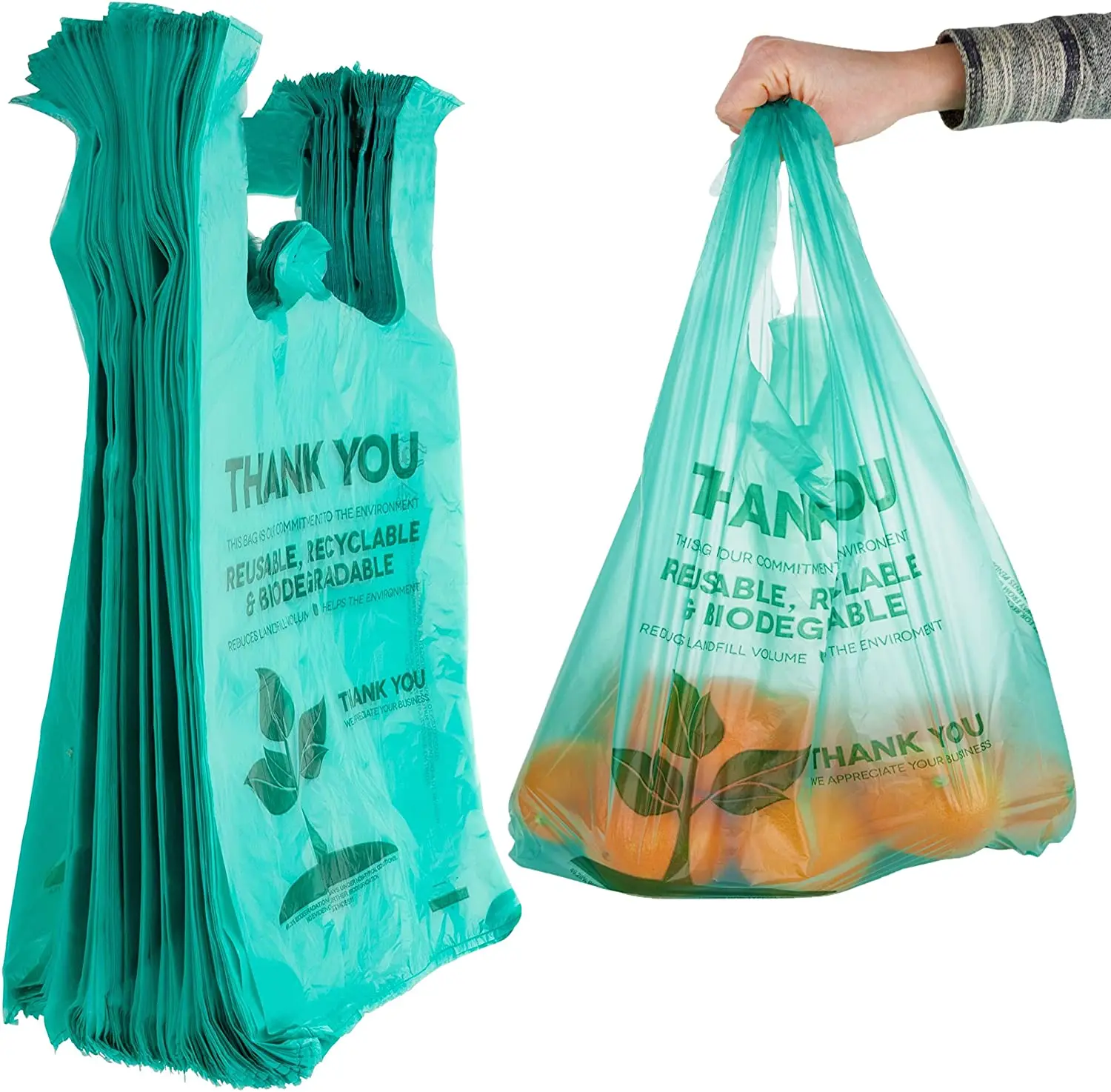 Supermarket custom biodegradable plastic bags for packaging foods with handles biobased compostable t-shirt shopping plastic bag