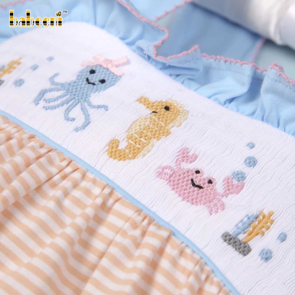 Animal smocked sundress ODM kids smock dress customized hand made embroidery wholesale manufacturer baby girl dresses - BB3020