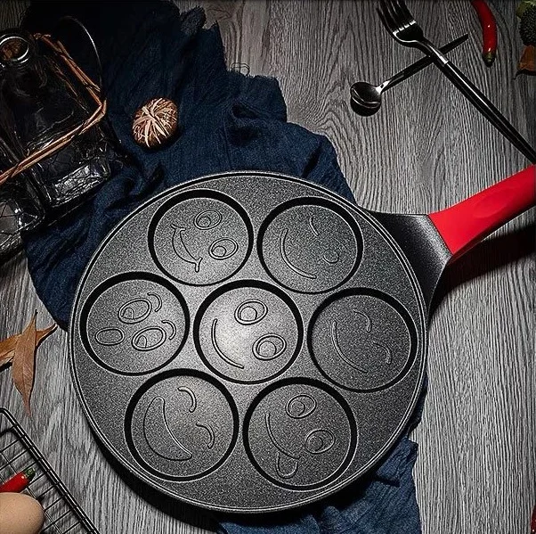 
Emoji Smiley Face Pancake Pan Fun 7 Emoji Mini Pancake and Flapjack Maker Die Cast Aluminum Double Layer Nonstick Coating pan 