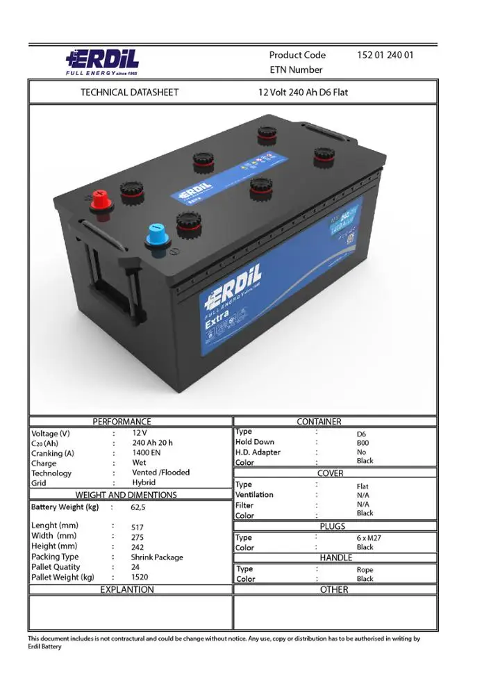 Плоская батарея 12 в 240 Ач для автобуса и грузовика