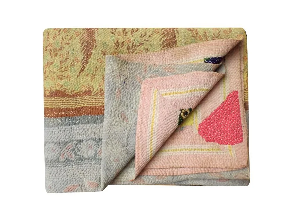 Vintage Handmade Kantha Quilt Fine Quality Hand Stitching Indian Wholesale Cotton Blanket Throw and Bedspread