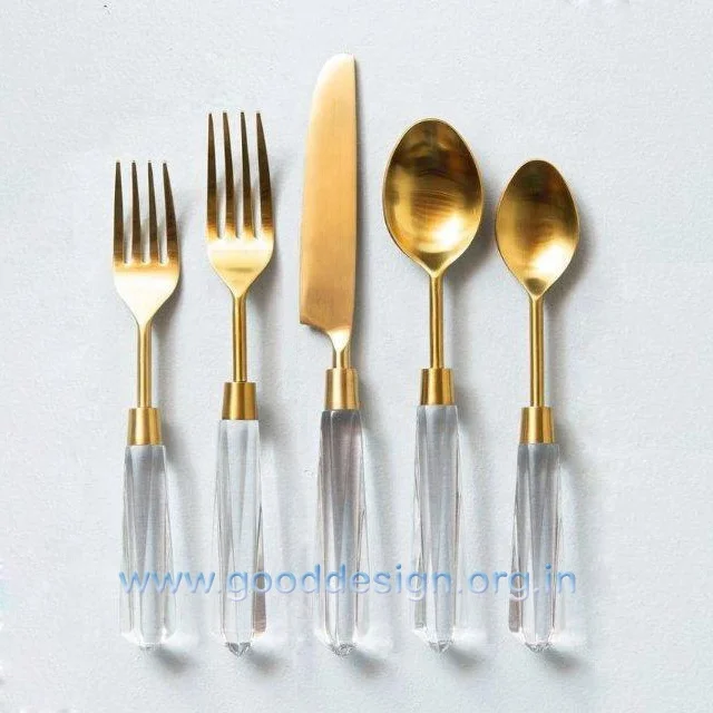 5 Pcs Brush Gold Cutlery with High Quality Clear Acrylic Handle Luxury Designer Stainless Steel Flatware Set For Hotel & wedding