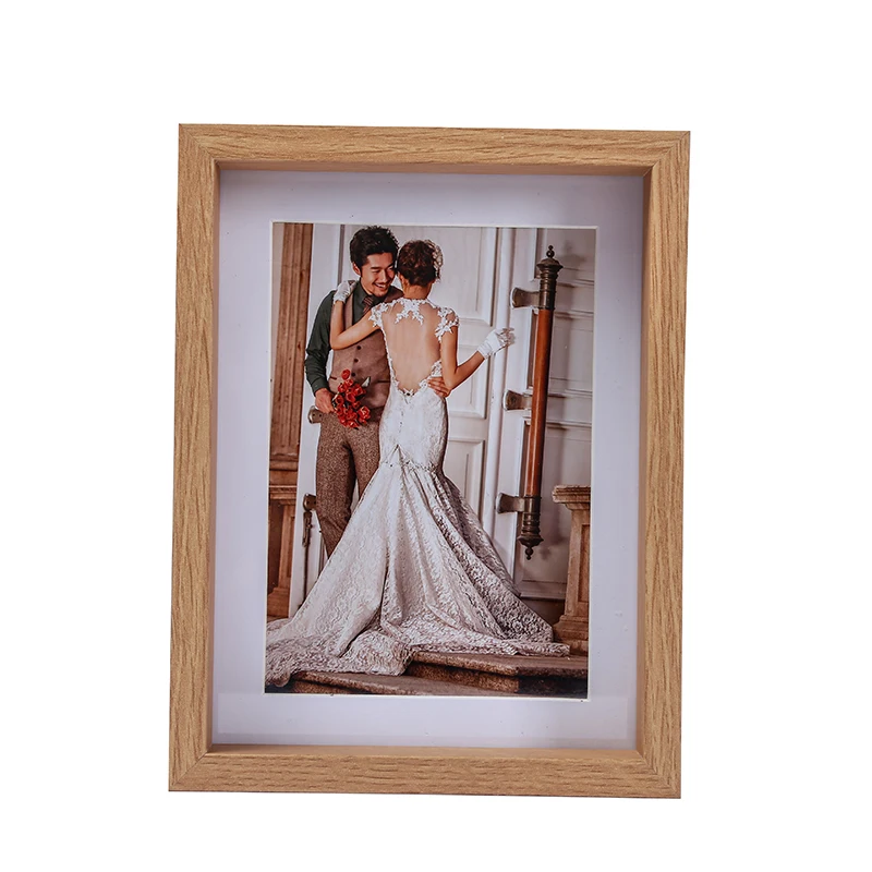 
Tabletop Picture Frames with Mat Oak 6x8 Inches Thick Wood Photo Frames 