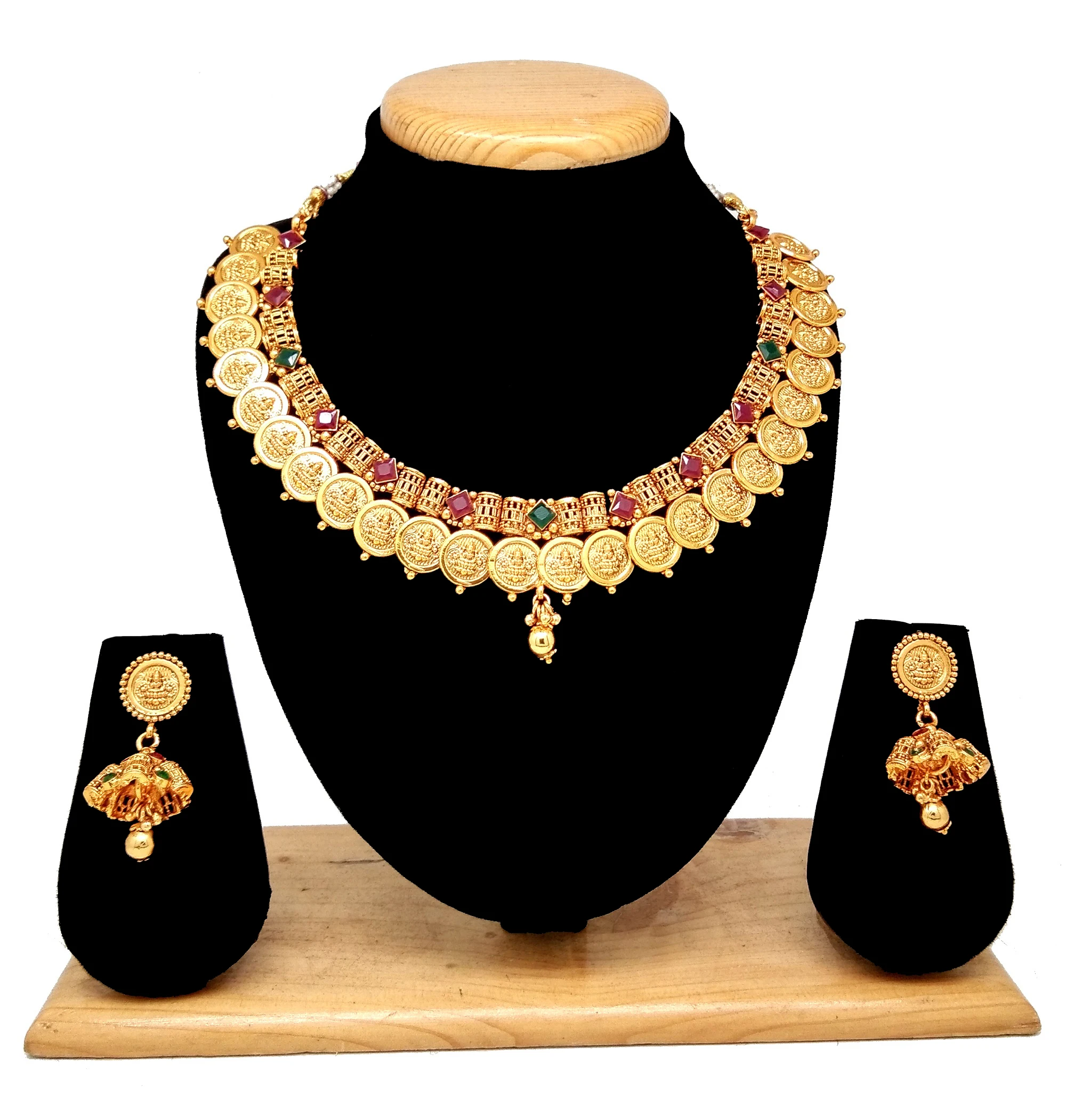 
Traditional temple look New Collection Necklace Set(Red Green) 