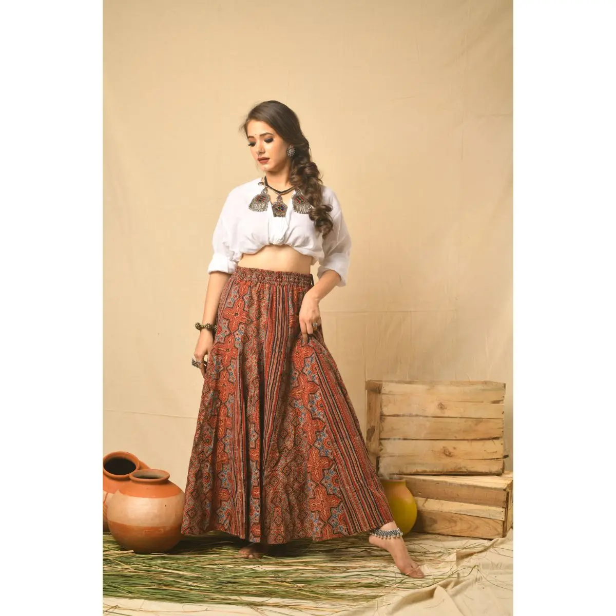 New Stylish Indian block print cotton long skirt - Ajrakh Long Skirt - Block print skirt