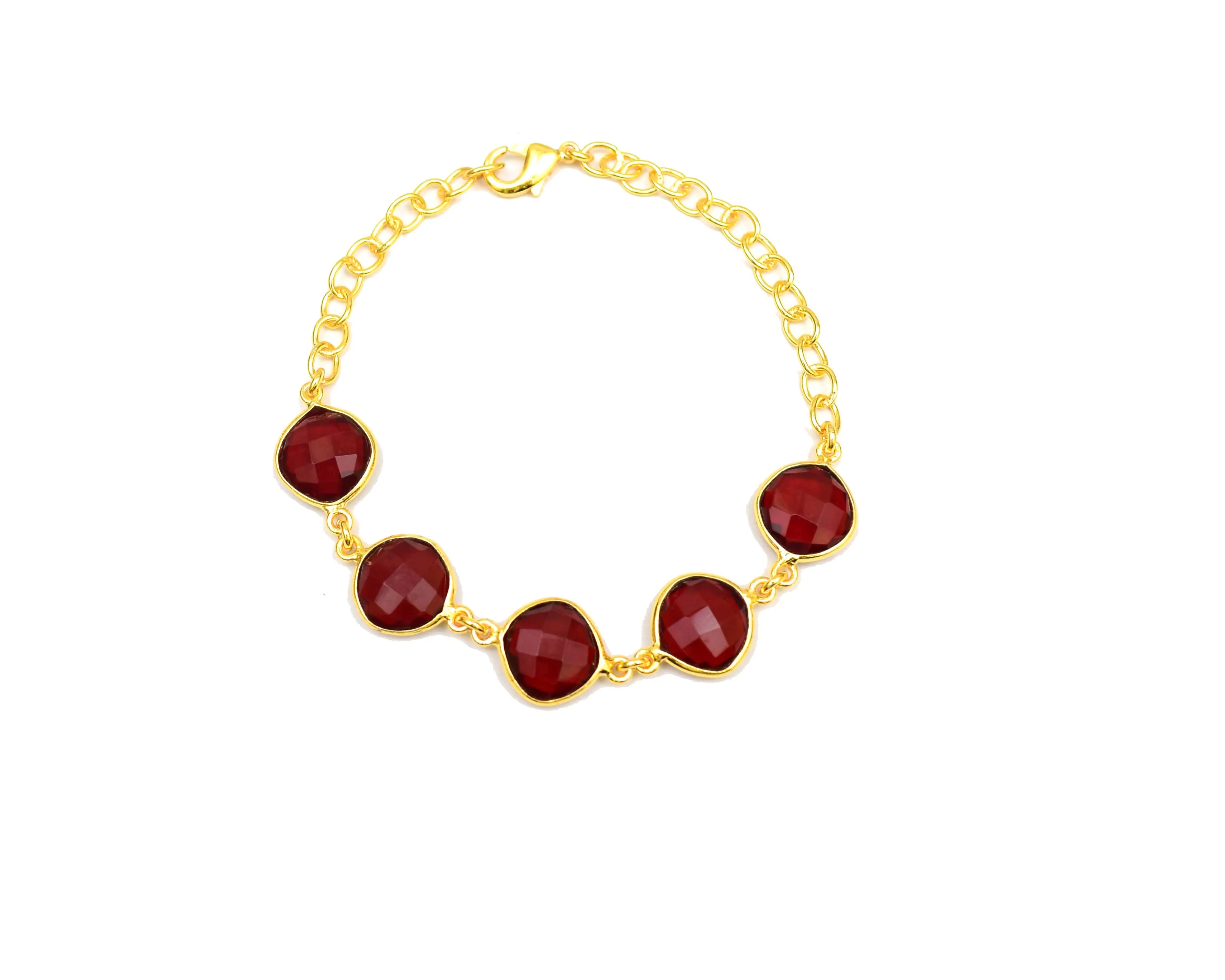 Gold Plated Red Garnet Natural Multi Gemstone Handmade Jewelry Wire Wrapped  Birthstone Boho  Bracelet