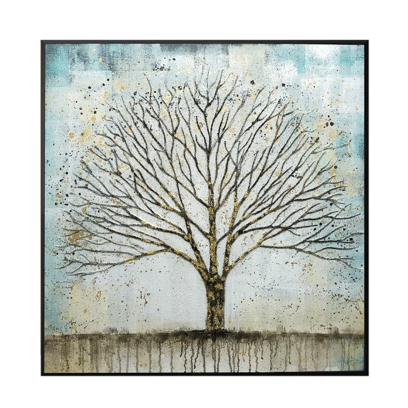 Пользовательский дизайн, картина с золотыми листьями, настенное стекло, европейская Абстрактная живопись для гостиной, 20*20 дюймов