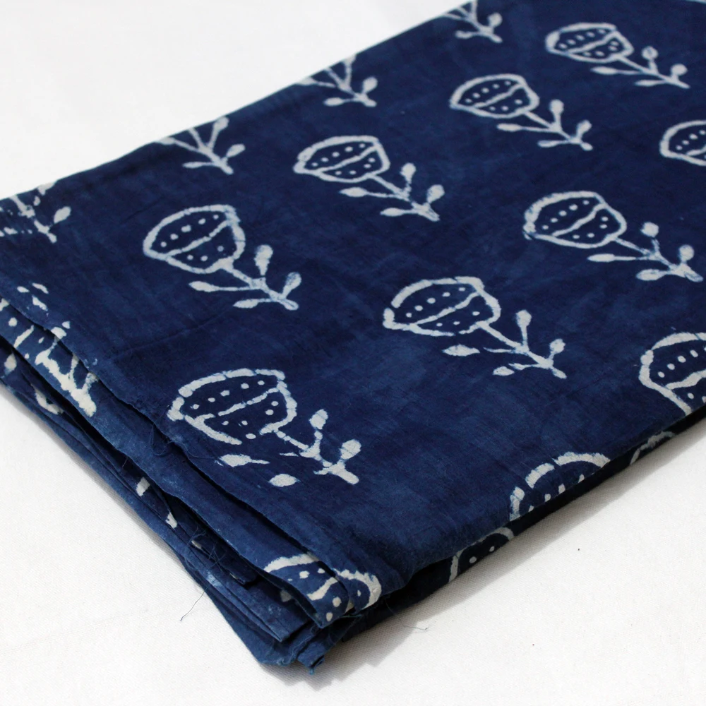 Cotton style dess Indigo fabric Floral Hand Block Print Sanganeri Print Wholesale Fabric