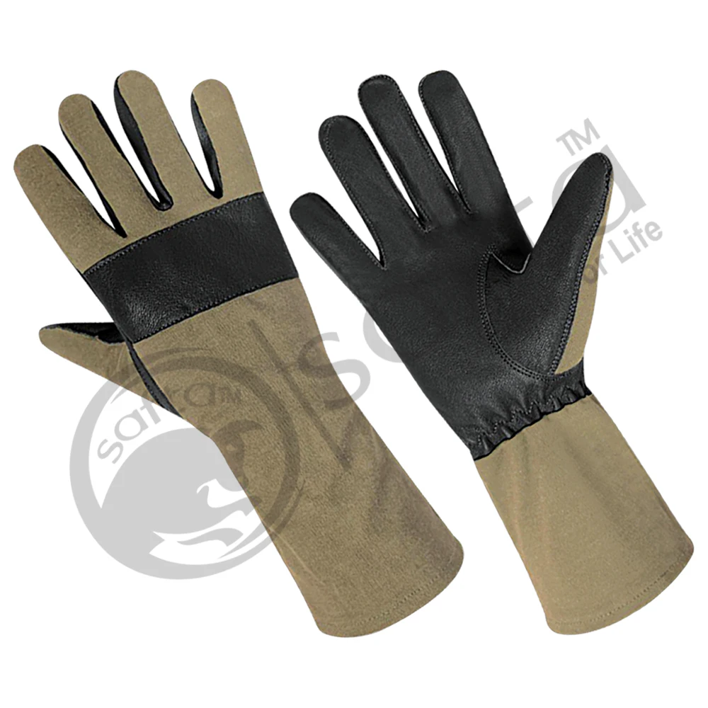 S-XXXL Khaki Leather Gloves with Nomex 100% Flame Safety Good Grips Tactical Outdoor Vest Style