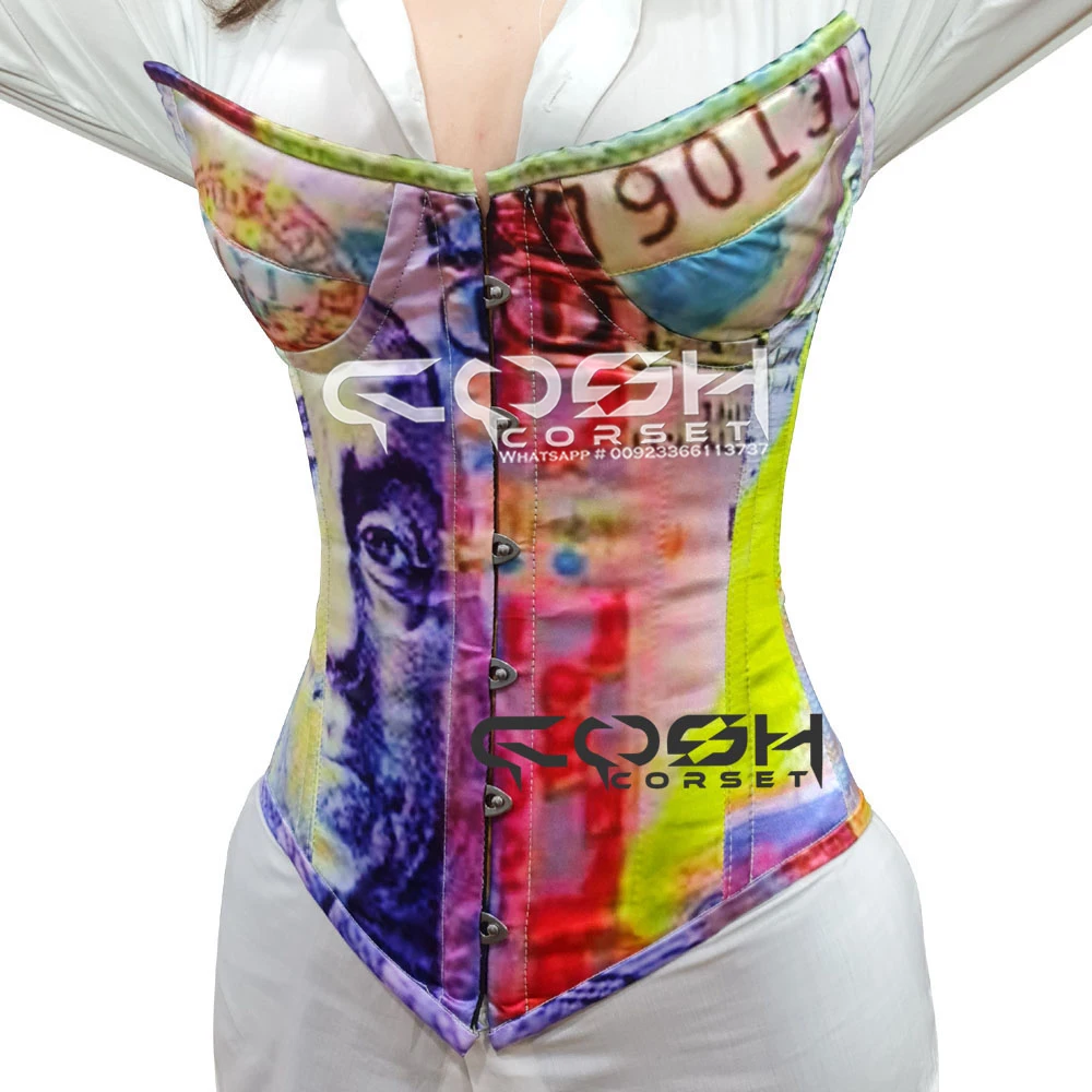 Full Bust Steel Boned Extreme Curvy Printed Corsets, Wholesale Low Price Custom Pattern Plus Size Bustier Corset Supplier