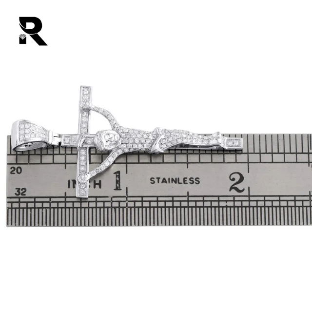 0.50 Ct 14K White Gold Genuine Diamond Jesus Cross Pendant Jesus Crucifix Charm