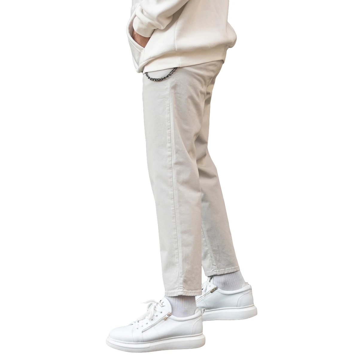 casual 100% cotton oversize boyfriend basic jeans with chain detail in light gray good best price wholesale offer trend 2020