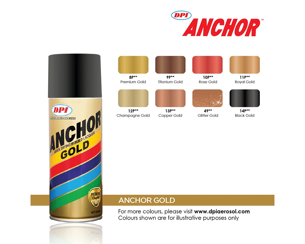  Качество DPI якорь золота диапазон аэрозольная краска с восемью Премиум оттенки чтобы выбрать из каждый них может 400 мл около 400gm по весу