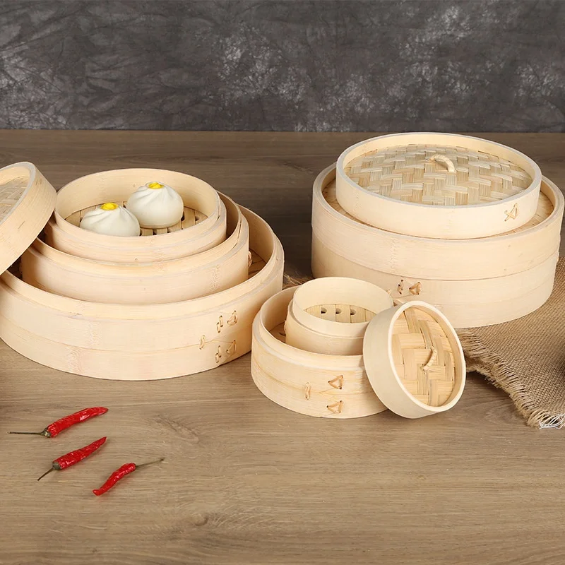 2 Tier Natural Asian Bamboo Dumpling Steamer Bamboo Steamer For Bao Bun, Dim Sum, And Rice