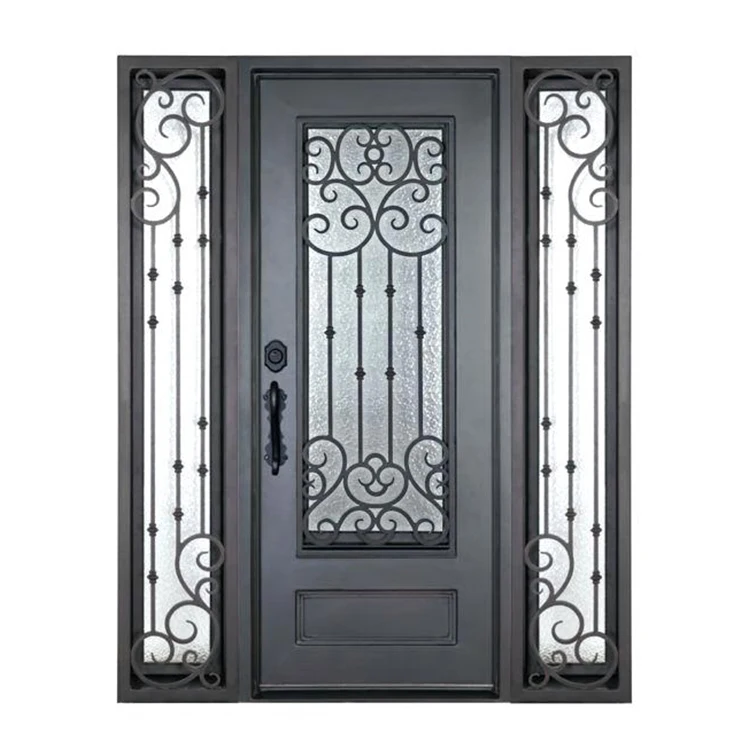 villa house front entry wrought iron grill door designs with operable window