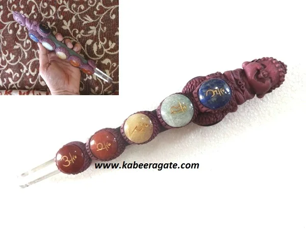 Wholesale Healing Wand : Tibetan Healing Wands with Round Engraved 7 Chakra