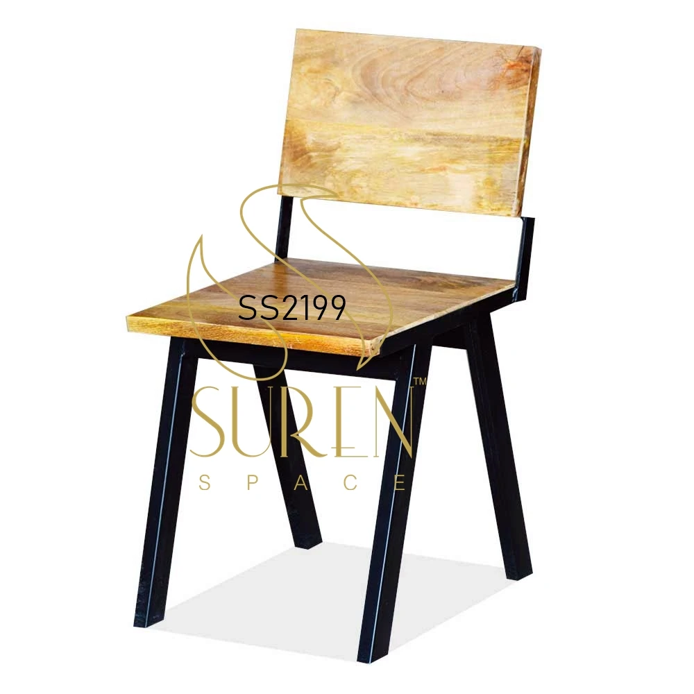 Solid Mango Wood Heavy Metal Cafe Bistro Chair Mango Wood Industrial Furniture Design