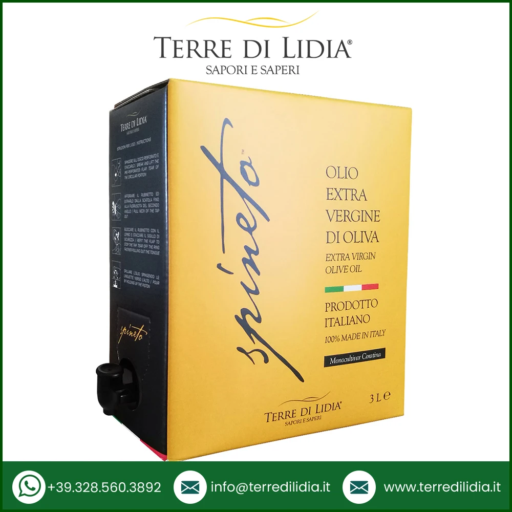 Selected Quality Evo Cold Pressed Italian Extra Virgin Olive Oil Bag in box Spineto 3 L
