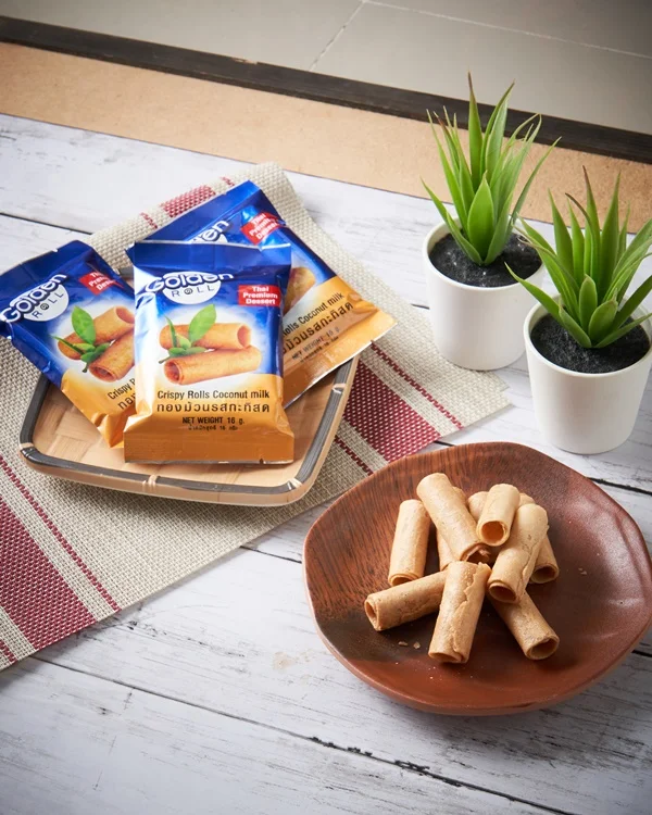 Free Sample  Tasty Coconut Crispy Rolls Snack BY Golden Roll Chip with HACCP Certification