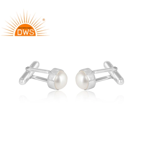 Pearl Cufflink for Men Jewelry Manufacturer 925 Fine Sterling Silver Natural Red Cuff Links or Tie Clips Bezel Setting IN;27243