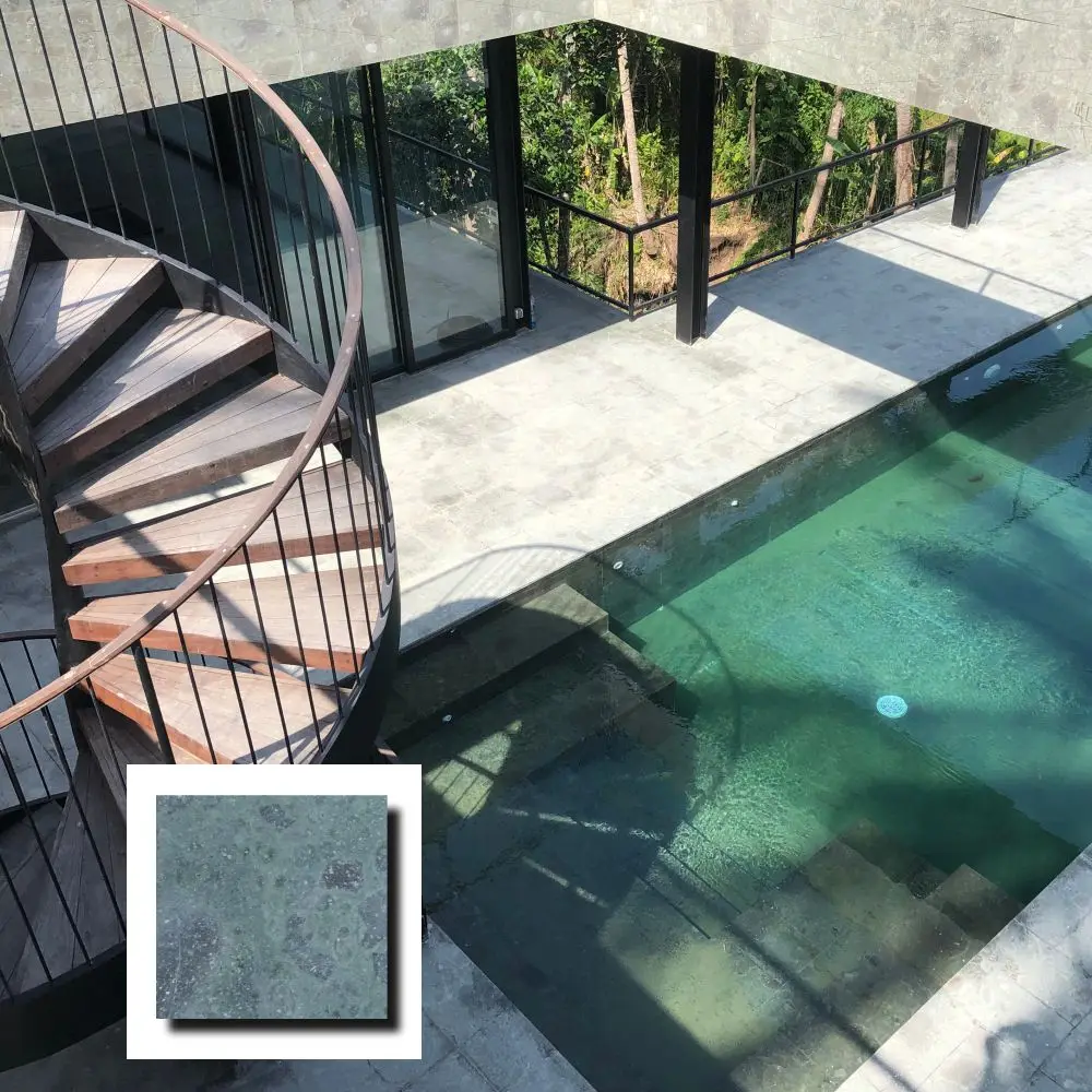 Зеленый Базальтовый Камень для бассейна уличное украшение с отшлифованной и шероховатой отделкой настенная облицовка пола Индонезия Бали