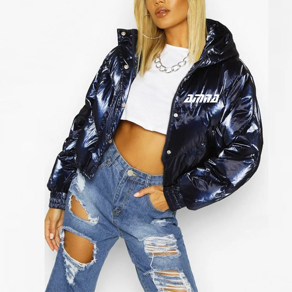 New Shiny Pink Color Puffer Jackets With Custom logo Printig