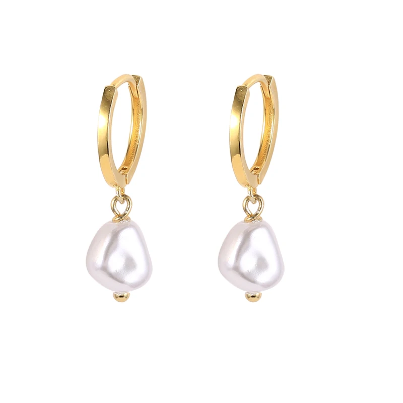 ROXI Elegantly Baroque Freshwater Pearl Earrings 18K Gold Plated 925 Silver Huggie Hoop Earrings