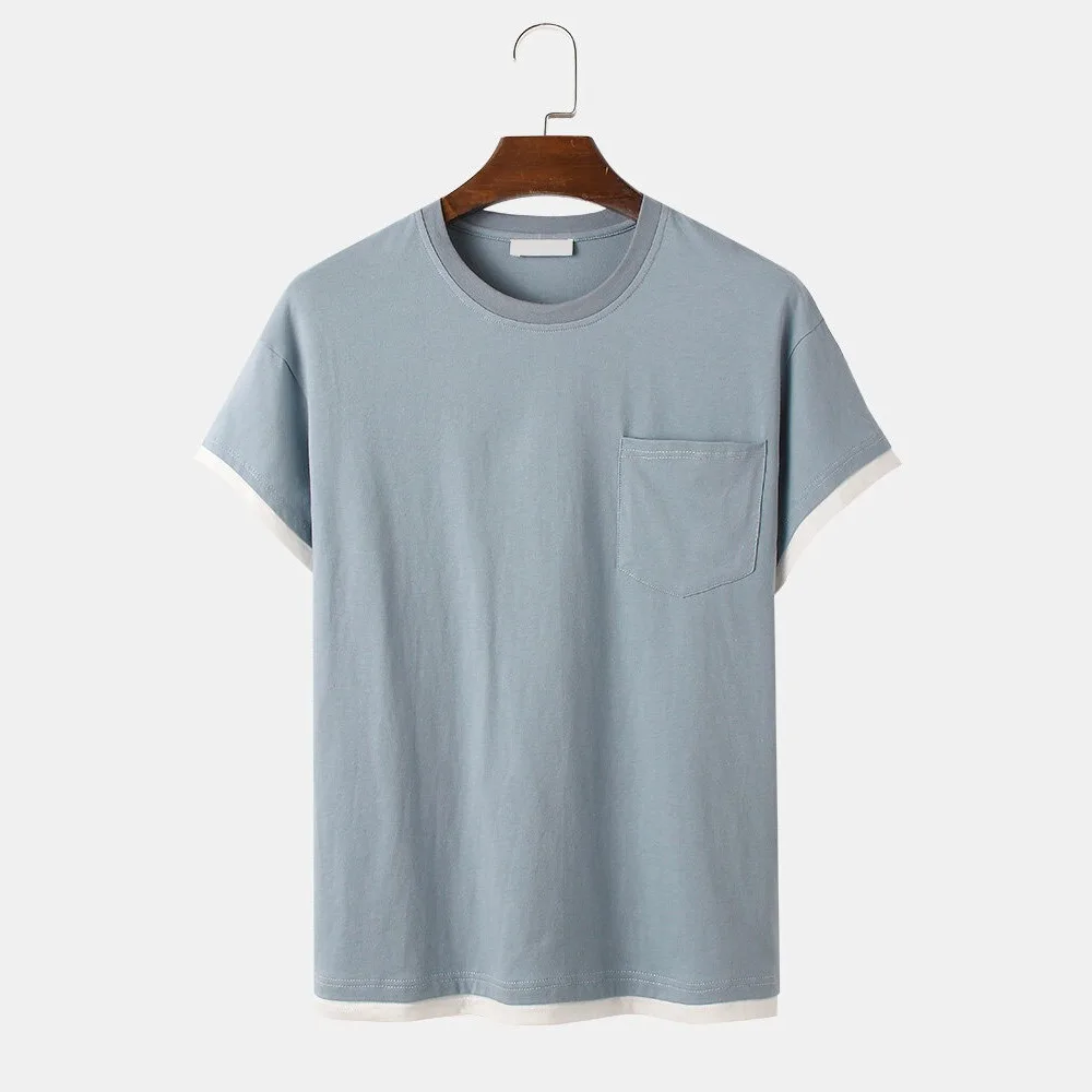 Men Solid Multi Color Single Pocket On Chest White Single Striped Half Sleeves T Shirt Casual Wear OEM For Males