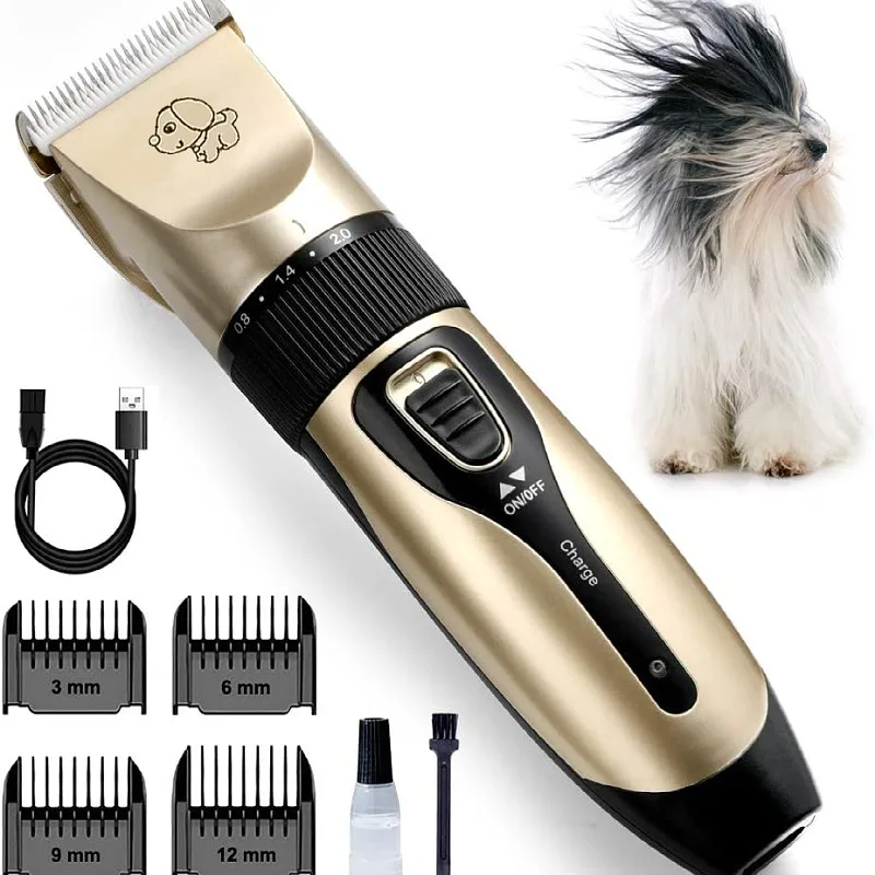 Электрическая машинка для стрижки домашних животных, безопасный и прочный эргономичный бесшумный перезаряжаемый аккумулятор, 4 гребня