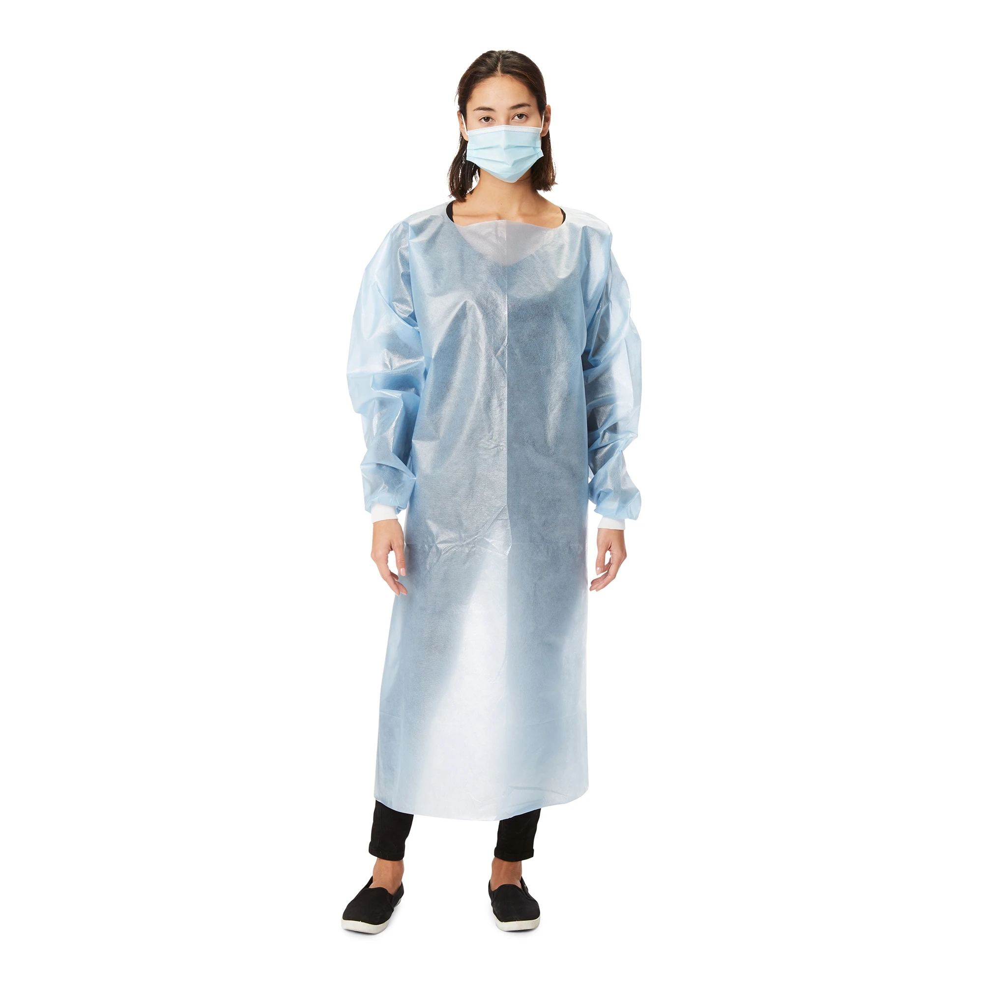 Over-the-Head Protective Procedure Gown One Size Fits Most Blue NonSterile AAMI Level 2 Disposable