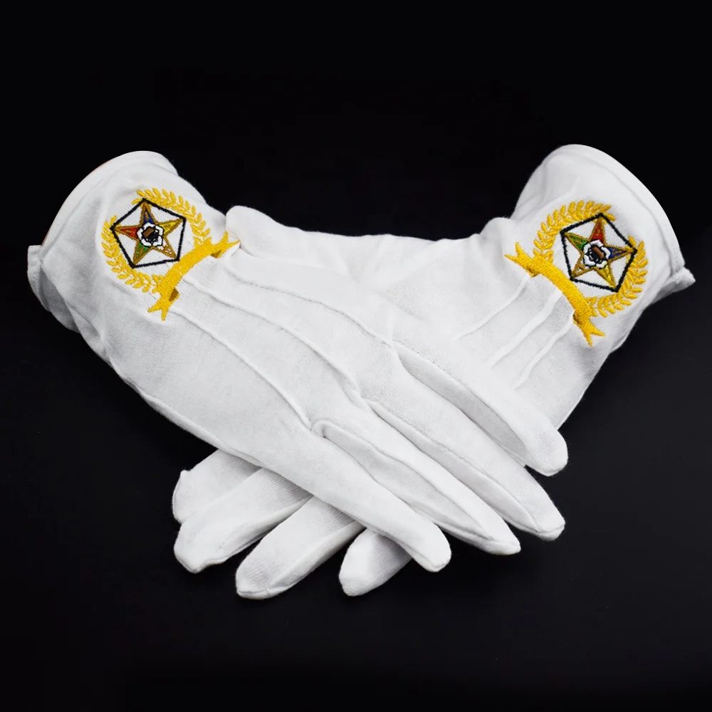 New Arrival cheap wholesale white cotton masonic gloves with three lines and custom logo And Color Good Quality