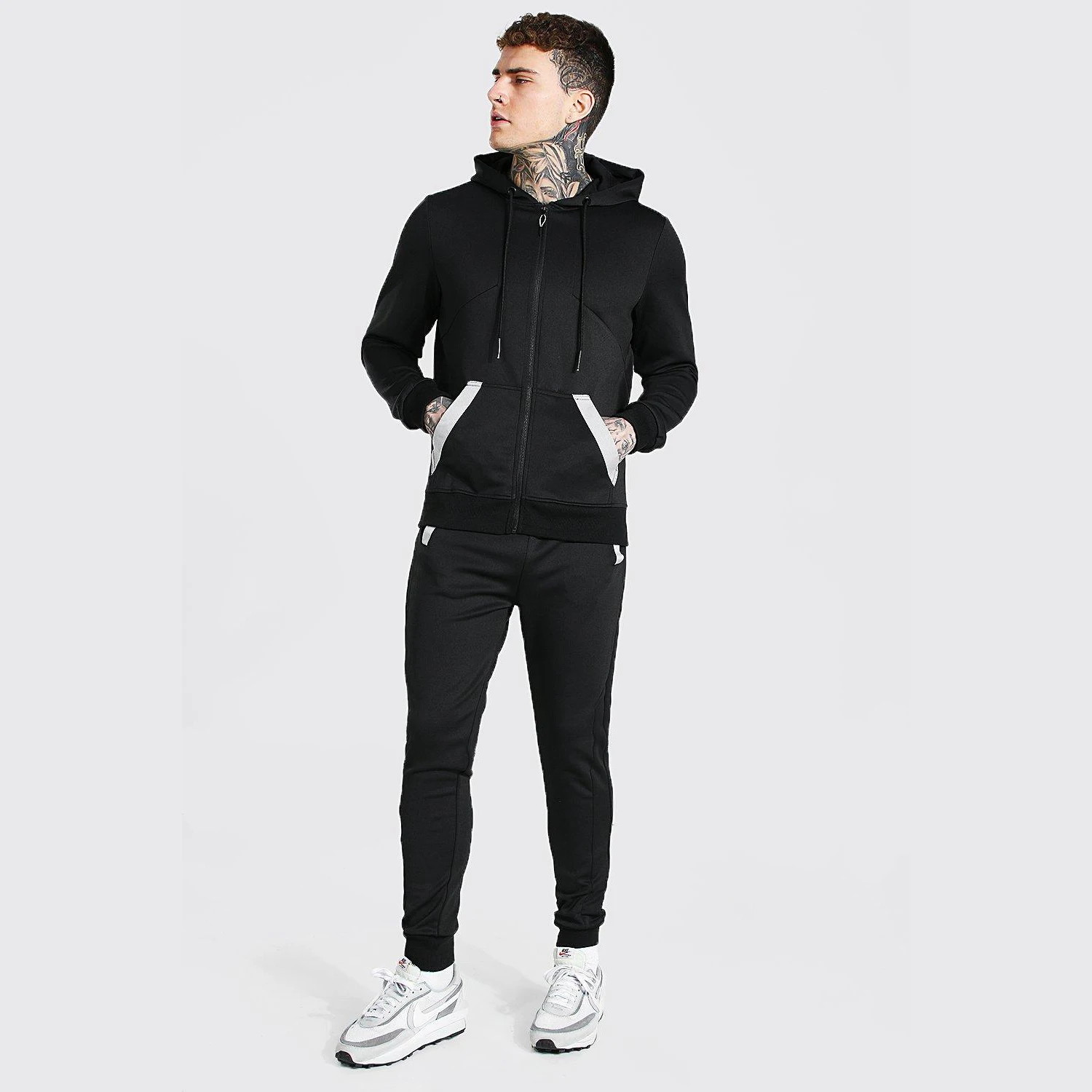 Мужской флисовый спортивный костюм на молнии, темно-синий Повседневный Спортивный костюм из 2 предметов, на зиму 2021