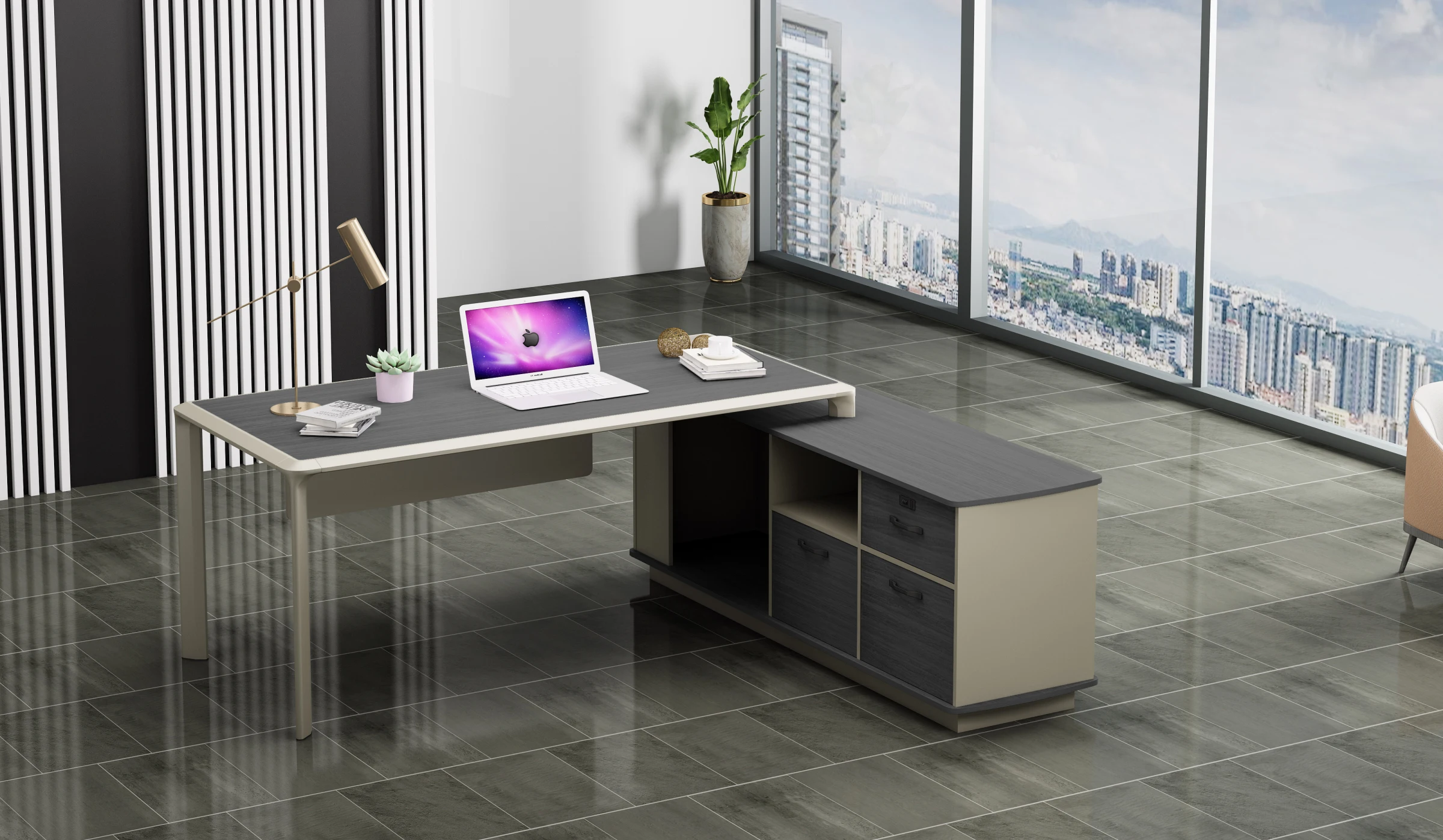 Simple design aluminium edge banding luxury escritorio de oficina wooden  L shaped ceo office desk