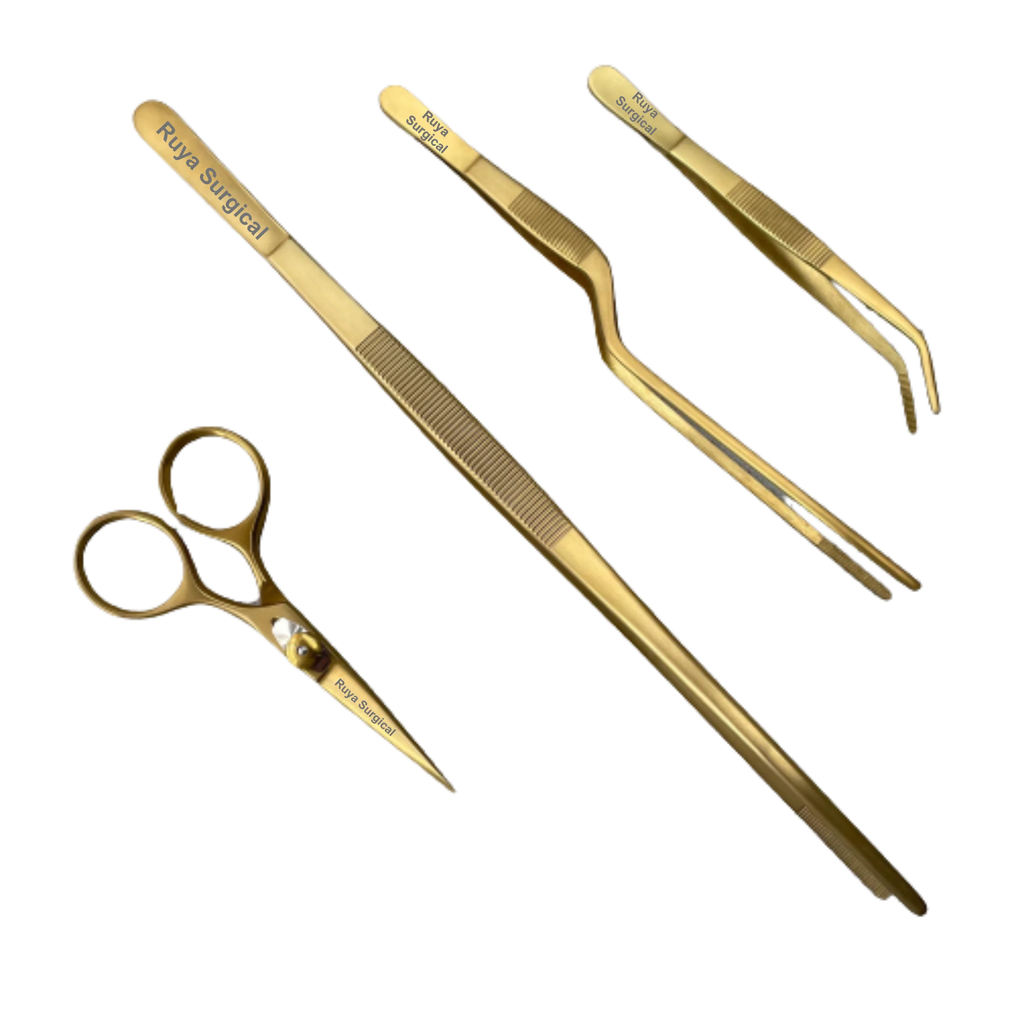 Kitchen Black Color Chef Plating Tweezer Set Of 4 Pieces Stainless Steel Offset Straight Tip Tweezers Angled Tip Tweezer CE ISO