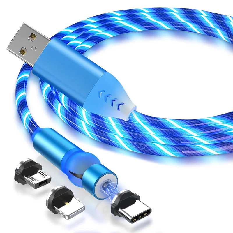 Прямая поставка с завода лидер продаж светодиодный магнитный 3 в 1 USB-кабель 2.0A со светодиодным индикатором используемый для Lightning Type C Micro USB