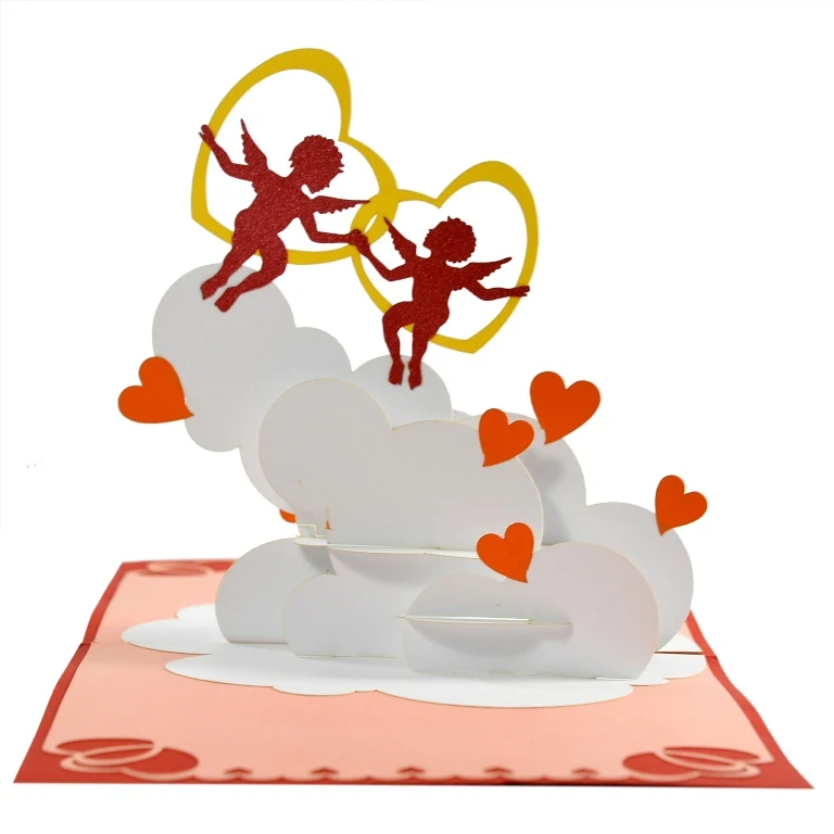Top Selling Product Love 3D greeting card for Valentine with two Love Angels flying in the sky from Vietnam Wholesale
