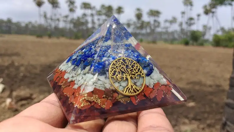 Пирамида оргонита для защиты ЭМС | Большая пирамида генератора энергии ляпис-Лазурит-Амазонит красная яшма-ОРГОН Альфазальный Агат