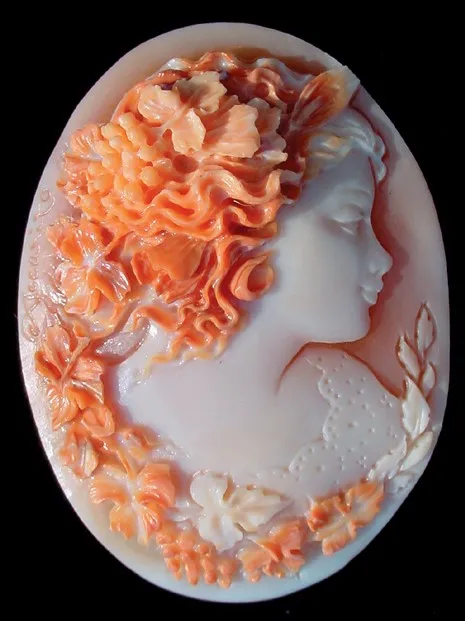 Shell Cameo Hand-carved Bacchante No Resin Natural Loose ORANGE RED WHITE Oval Cut CORAL CAMEO ITALY Carnelian 40x30mm