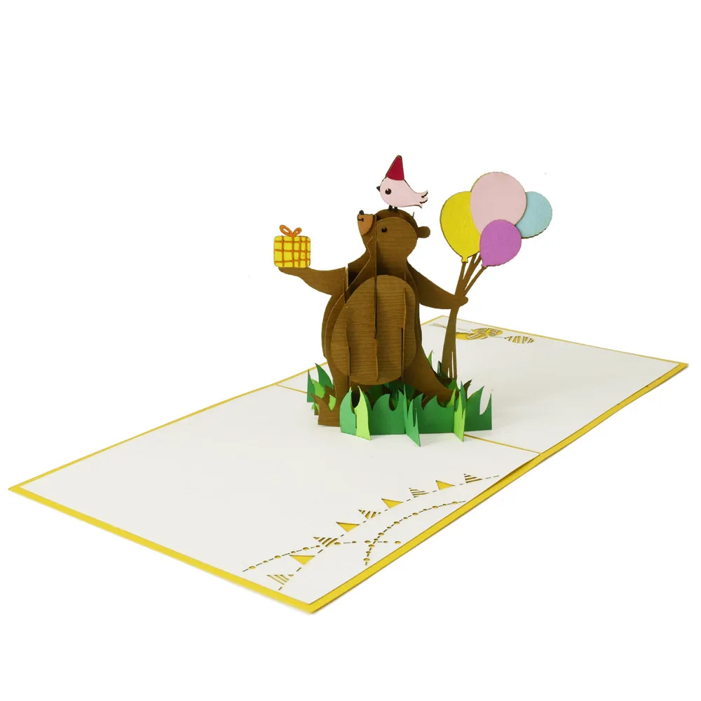 
Поздравительная открытка с 3d-изображением медведя Тедди на день рождения, Уникальный креативный подарок ручной работы, оптовая продажа, Вьетнам 